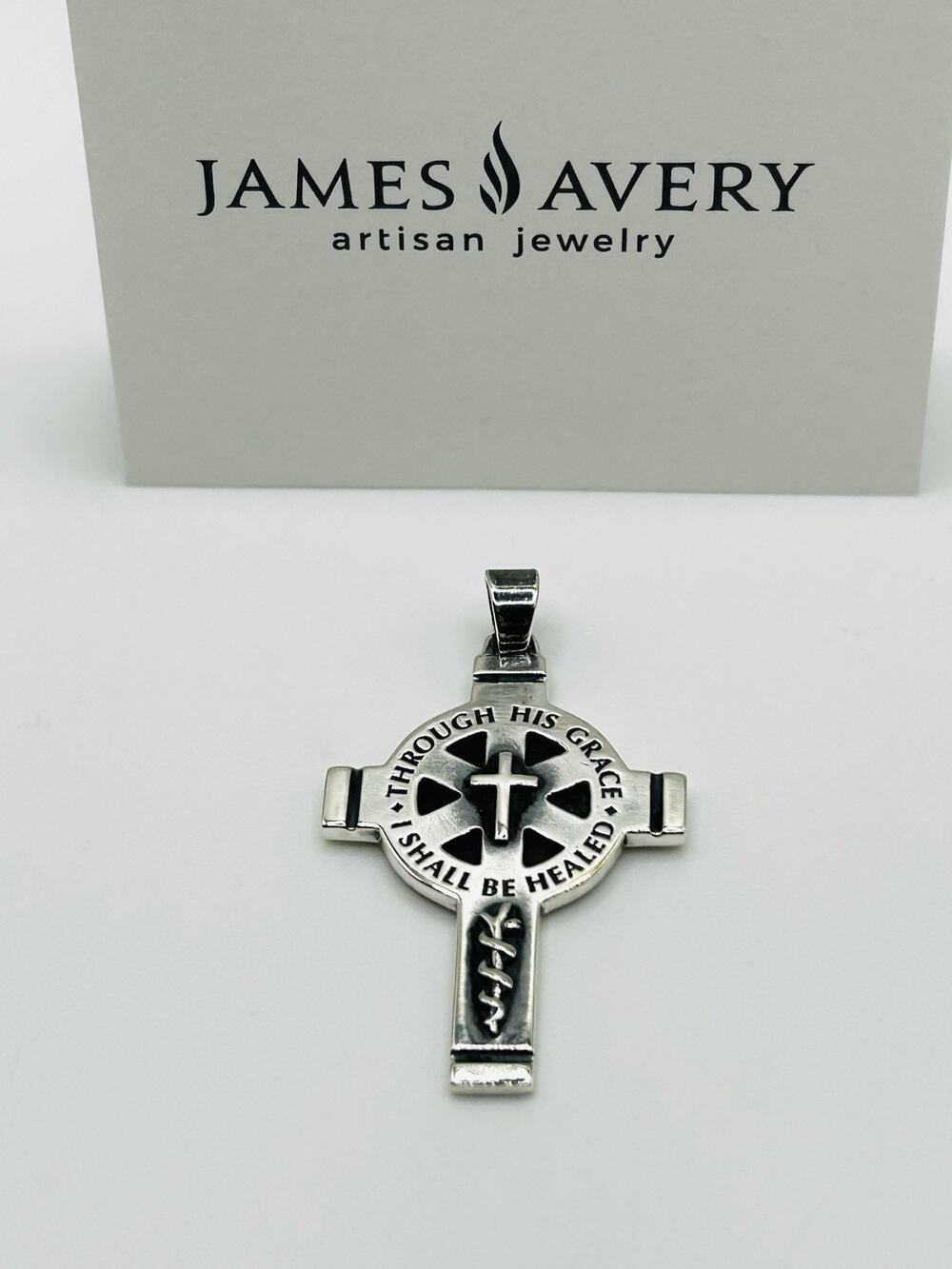 James Avery Retired 925 Sterling "Through His Grace I Shall Be Healed" Cross HTF